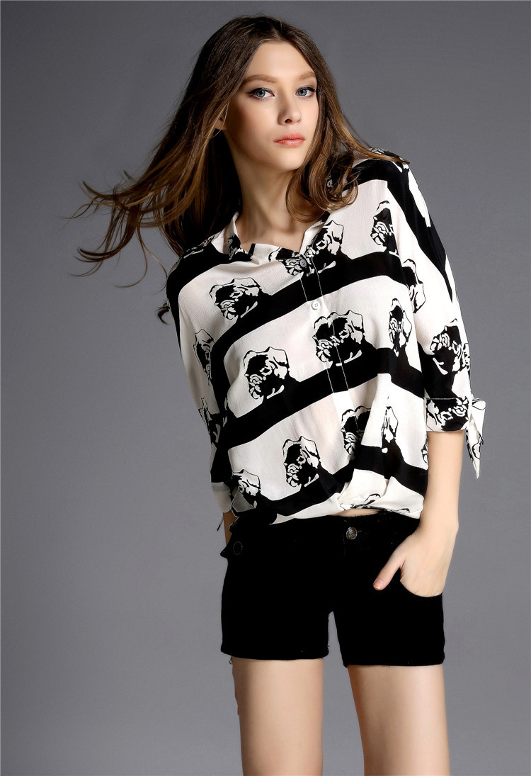 女式襯衫-2015夏季新款歐洲站女服裝代理深圳高檔印花100%真絲襯衫14120.